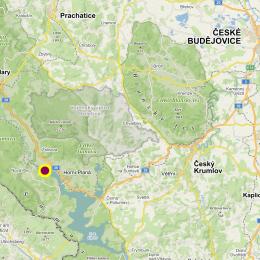 Jižní Čechy s vyznačením místa